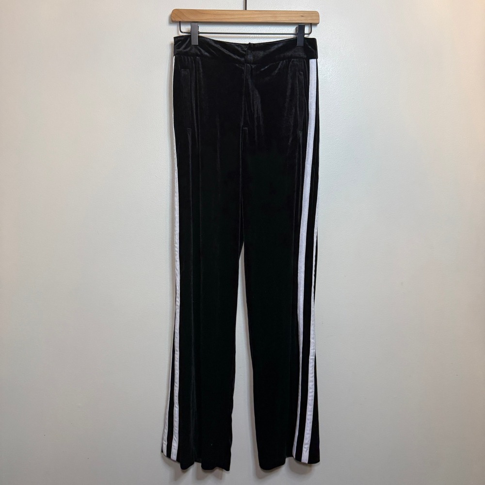 Honey Punch Black Velvet Wide Leg Side Stripe Track Pants Women's Medium